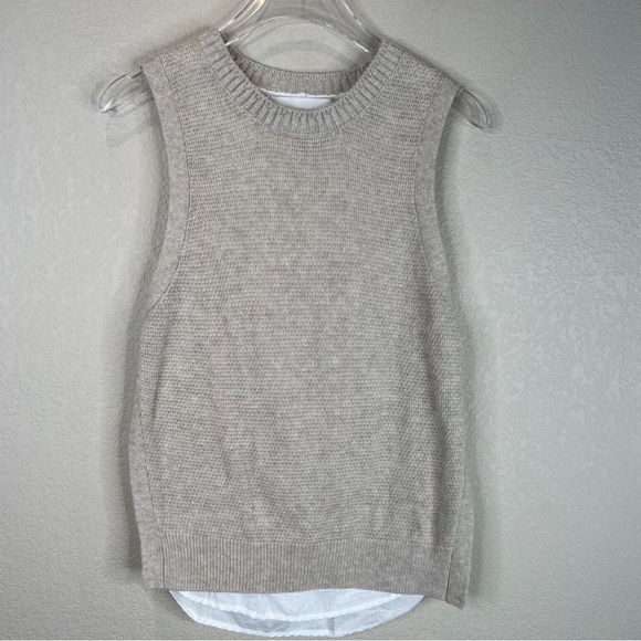 Brochu Walker Women’s Linen Blend Knit Sweater Tank Top Tan White Size Small - Picture 2 of 6